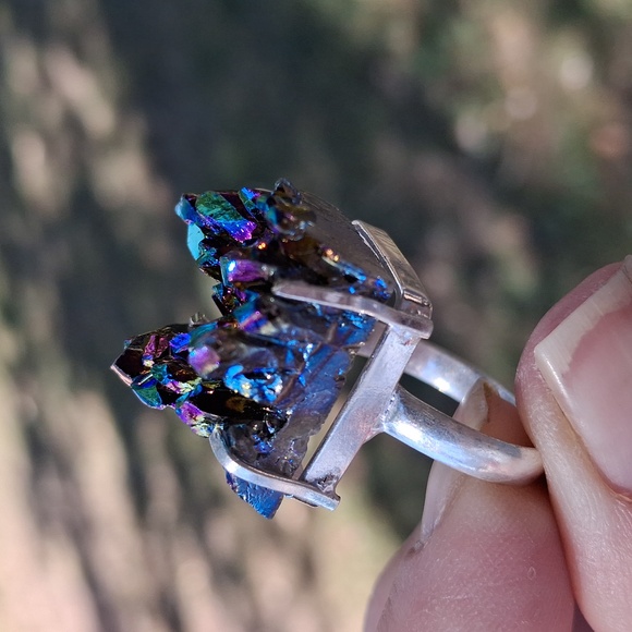 New Titanium Druzy 925 Silver Ring. - Picture 13 of 16